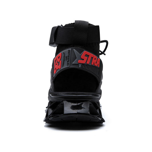 Men’s black high-top non-slip blade sole work sneakers with cushioned lattice outsole