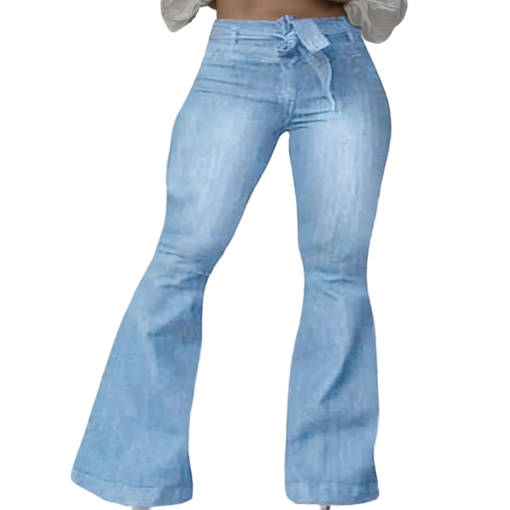 high waisted flare jeans casual outfit light wash denim