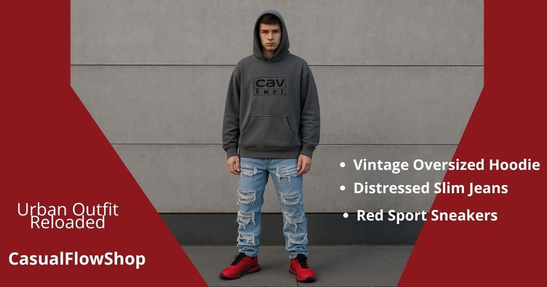 Urban Streetwear Outfit: Hoodie, Jeans & Sneakers - CasualFlowshop