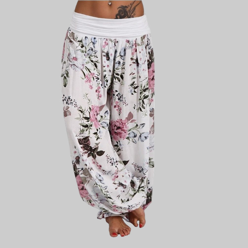 Floral Harem Pants – Boho Vibes with Fold - Over Waist - CasualFlowshop