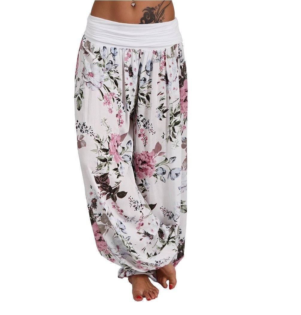 Floral Harem Pants – Boho Vibes with Fold - Over Waist - CasualFlowshop