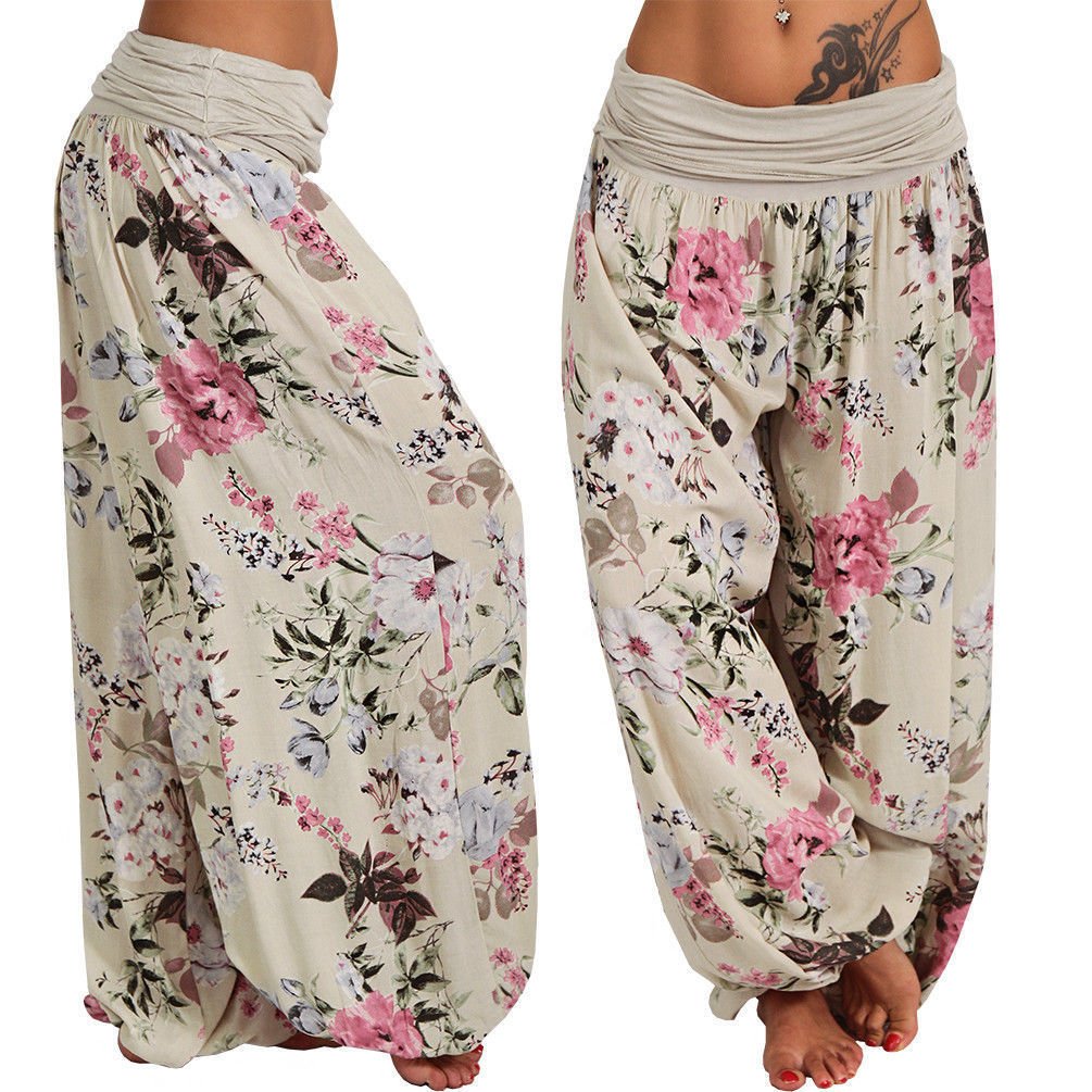 Floral Harem Pants – Boho Vibes with Fold - Over Waist - CasualFlowshop