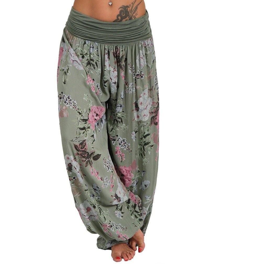 Floral Harem Pants – Boho Vibes with Fold - Over Waist - CasualFlowshop