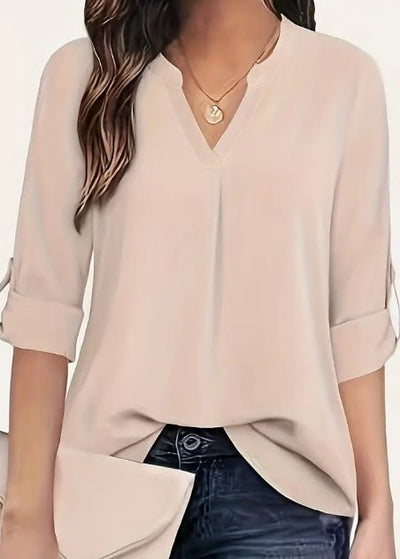 Chic V-Neck Blouse – Elegant Casual Long Sleeve Top for Women
