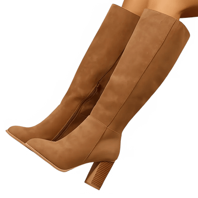 Knee High Suede Boots with Chunky Heel