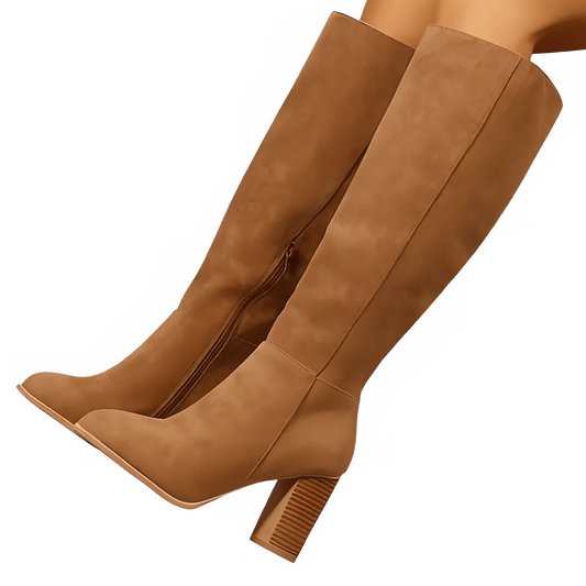 Knee High Suede Boots with Chunky Heel - CasualFlowshop