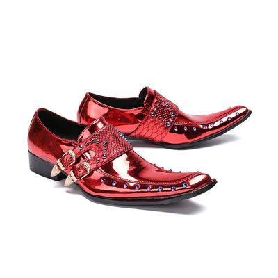Zapatos de negocios de charol color vino tinto para hombre