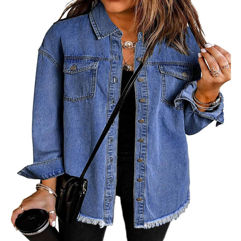 Women’s Casual Oversized Denim Shacket with Pockets – Fast Delivery - CasualFlowshop