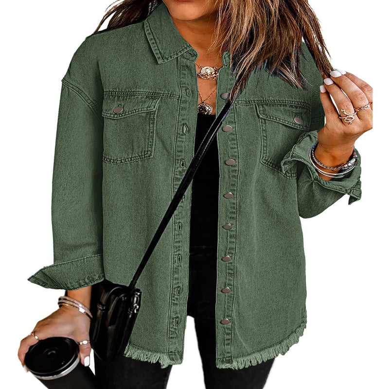 Women’s Casual Oversized Denim Shacket with Pockets – Fast Delivery - CasualFlowshop
