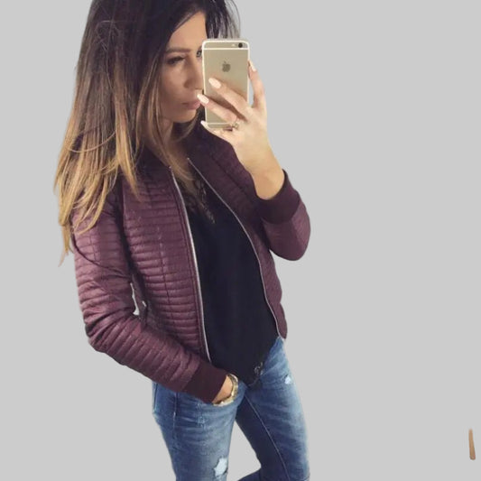 Women’s Cotton Zipper Jacket – Lightweight Round Neck Coat for Autumn & Winter - CasualFlowshop