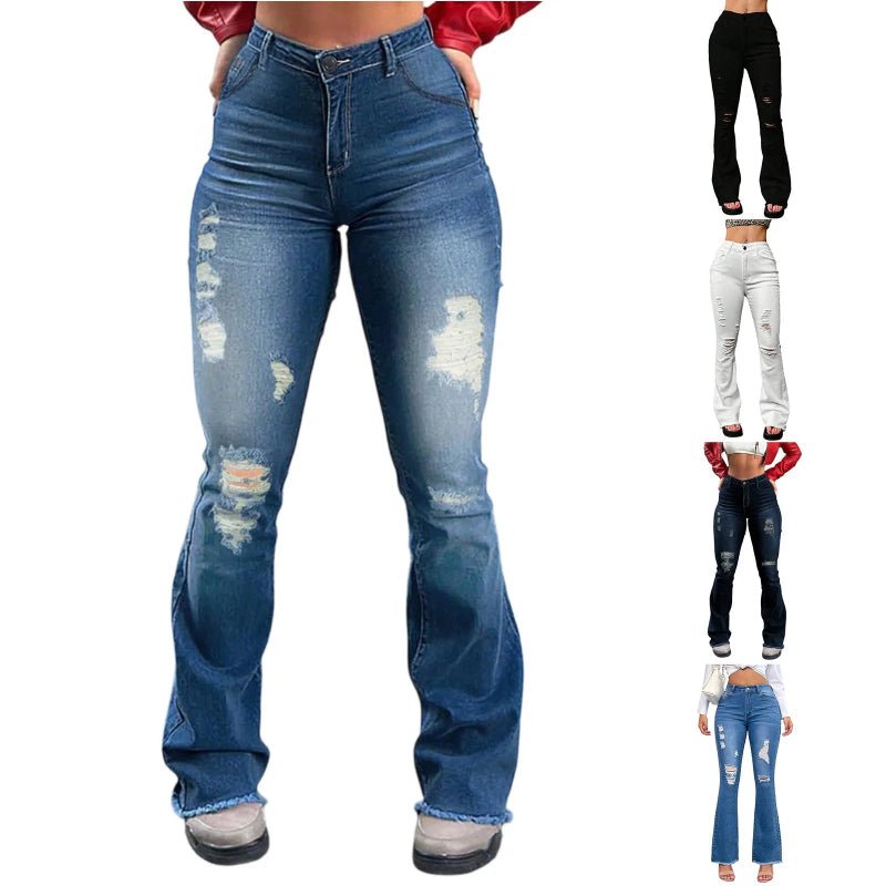women’s stretchy skinny jeans – High Waist Ripped Casual Denim Pants - CasualFlowshop