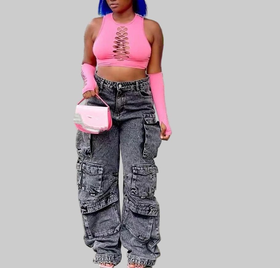 High Waist Cargo Pants for Women – Vintage Washed Multi - Pocket Streetwear - CasualFlowshop