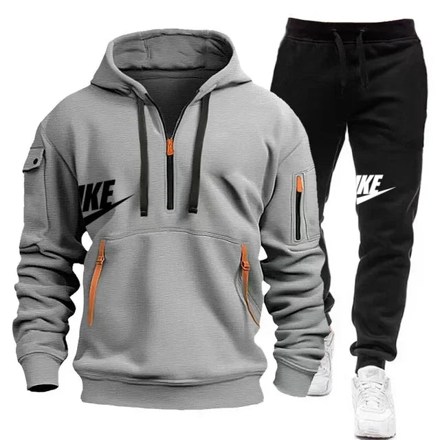 Men's Casual Jogger Sportswear Set with Multi-Pocket Hoodie and Sweatpants. At casualflowshop 