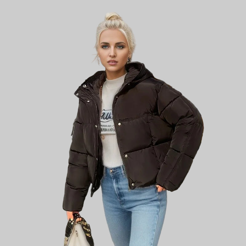 Women’s Cozy Elegance Short Cotton Jacket in solid color, front view