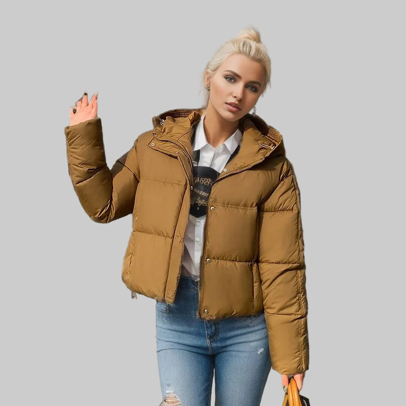 Women’s Cozy Elegance Short Cotton Jacket in solid color, front view