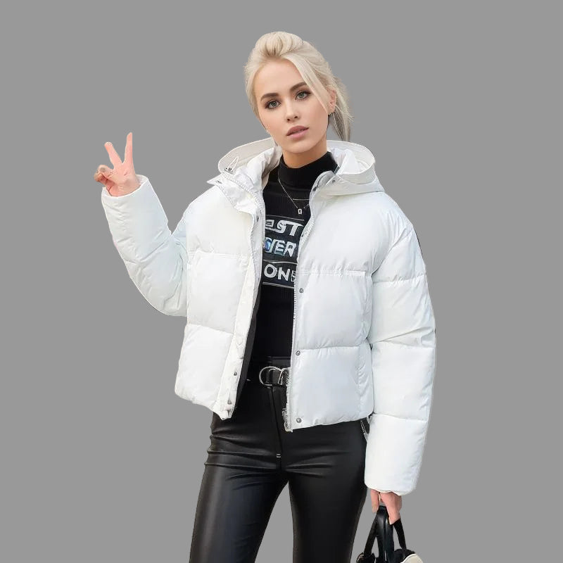 Women’s Cozy Elegance Short Cotton Jacket in solid color, front view