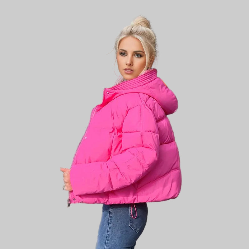 Women’s Cozy Elegance Short Cotton Jacket in solid color, front view