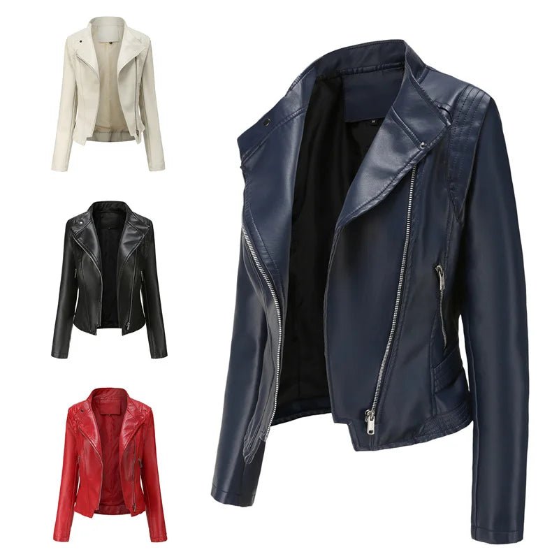 Short Leather Jacket Women – Slim Fit Moto Style Fall Coat - CasualFlowshop
