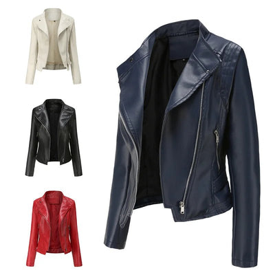 Short Leather Jacket Women – Slim Fit Moto Style Fall Coat