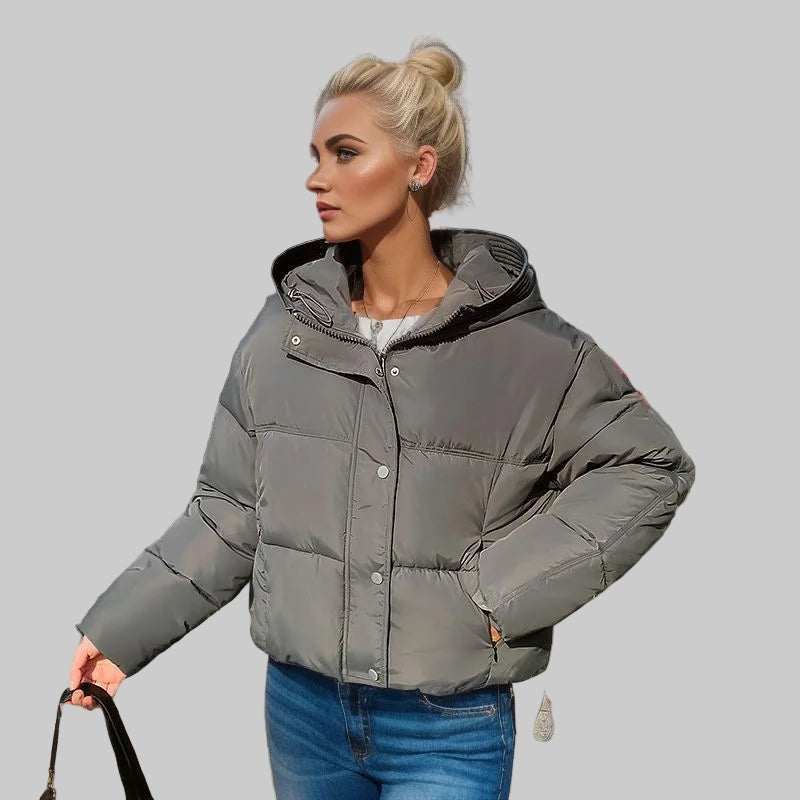 Women’s Cozy Elegance Short Cotton Jacket in solid color, front view