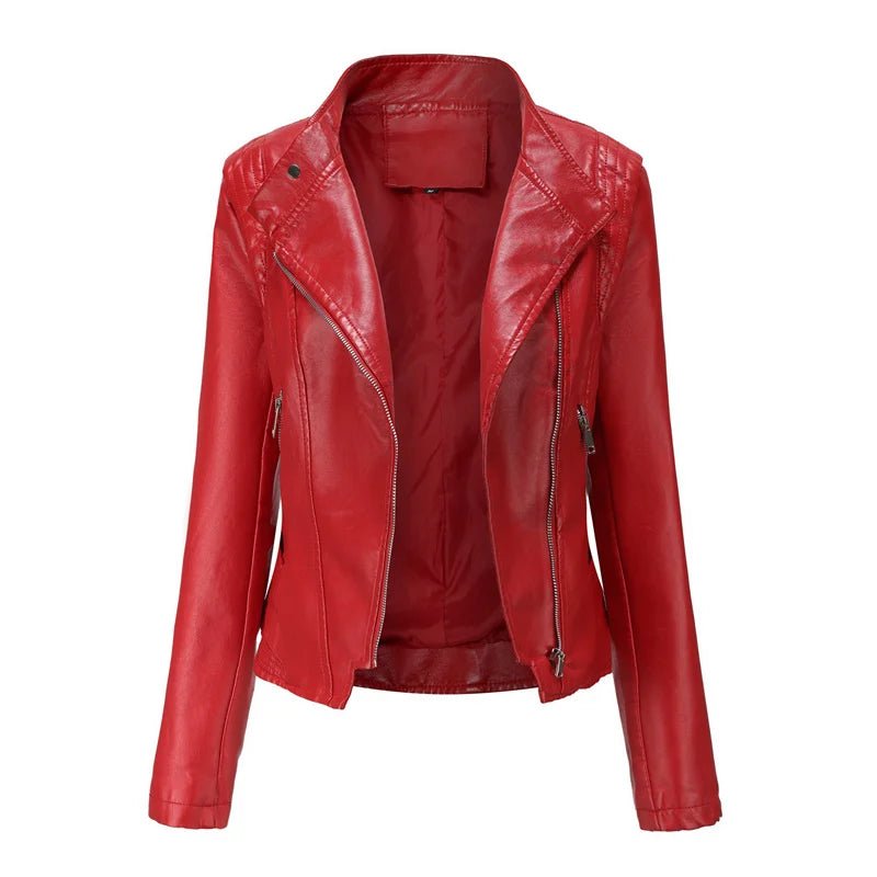 Short Leather Jacket Women – Slim Fit Moto Style Fall Coat - CasualFlowshop