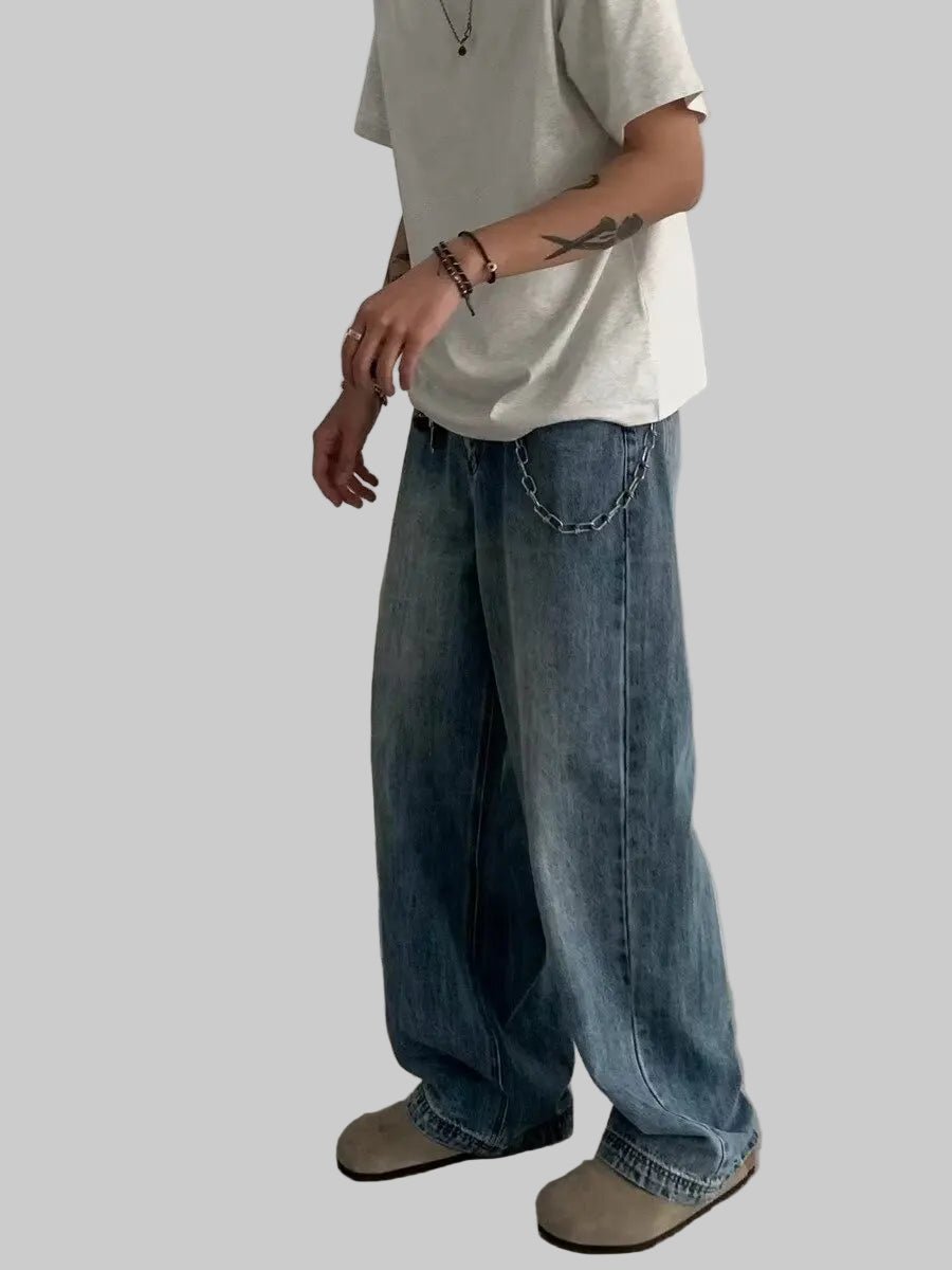 Men’s Hip Hop Fashion Wide - Leg Jeans – Loose Fit Vintage Streetwear Denim - CasualFlowshop