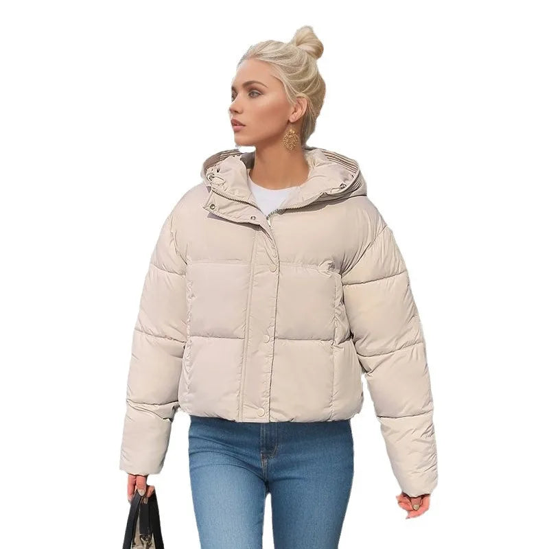 Women’s Cozy Elegance Short Cotton Jacket in solid color, front view