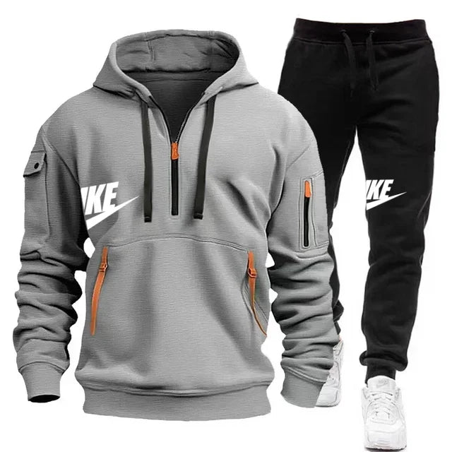 Men's Casual Jogger Sportswear Set with Multi-Pocket Hoodie and Sweatpants. At casualflowshop 
