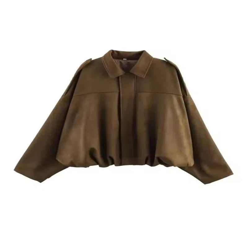 Women’s Oversized Suede Bomber – Trendy Green Jacket for Autumn & Winter - CasualFlowshop