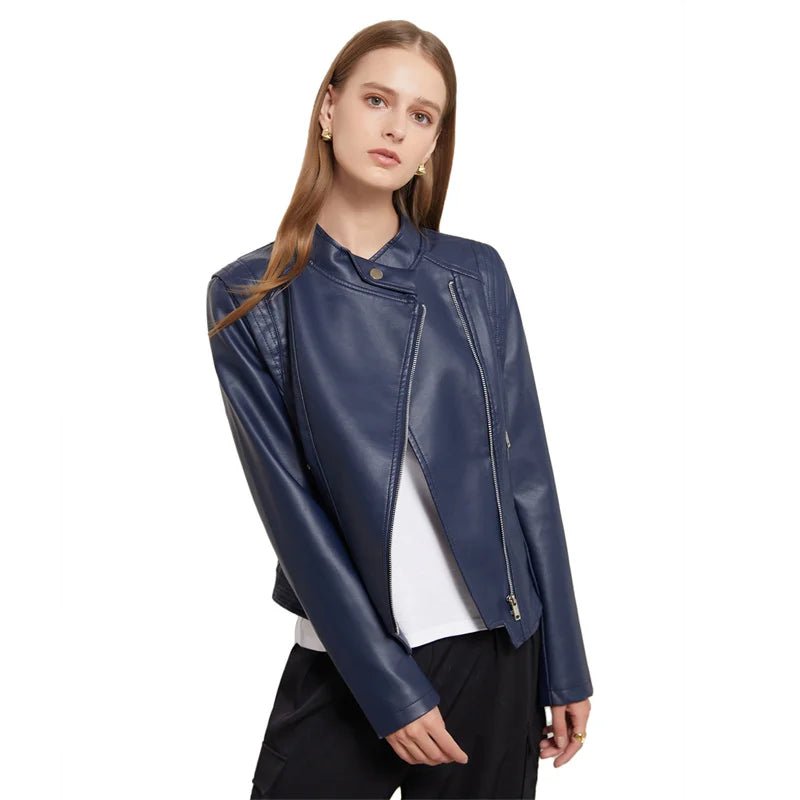 Short Leather Jacket Women – Slim Fit Moto Style Fall Coat - CasualFlowshop