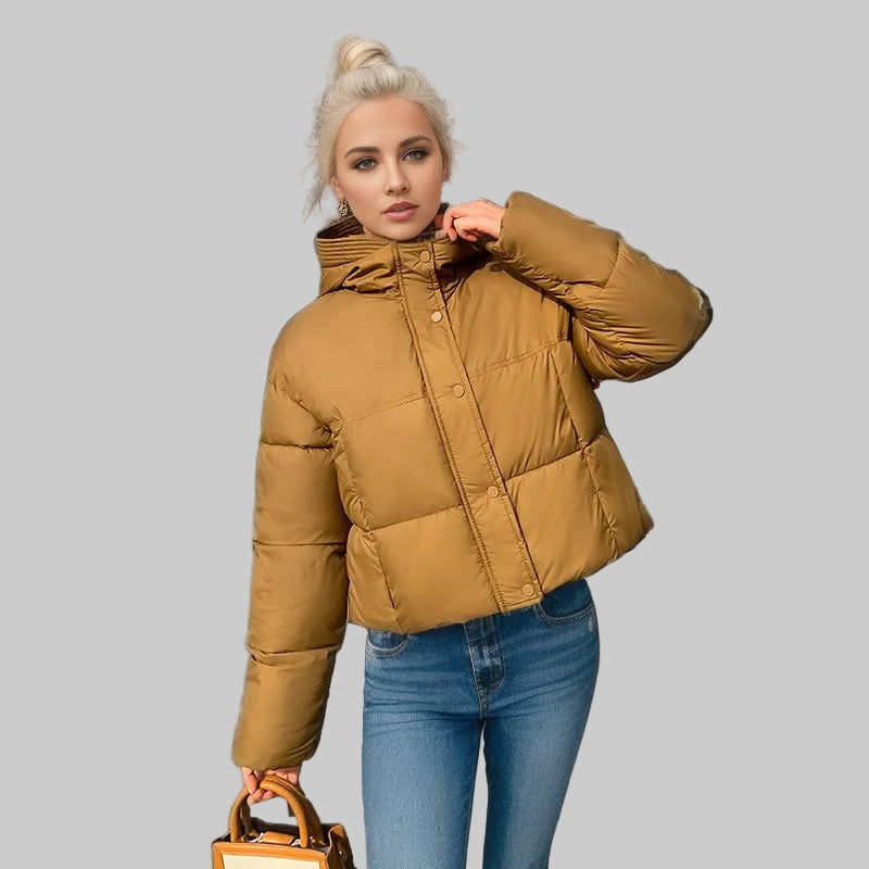 Women’s Cozy Elegance Short Cotton Jacket in solid color, front view