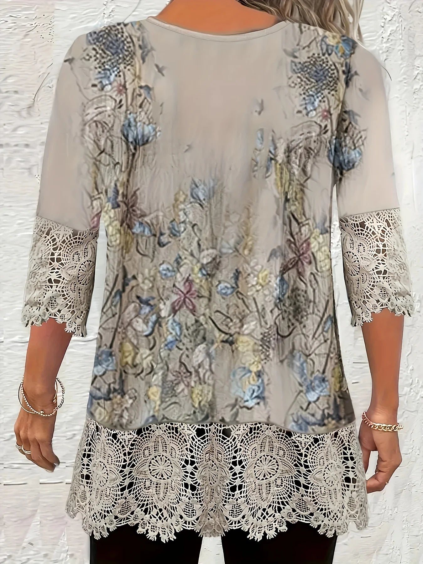 CasualFlowshop Boho Floral Lace Blouse - Dreamy V-Neck Top - CasualFlowshop