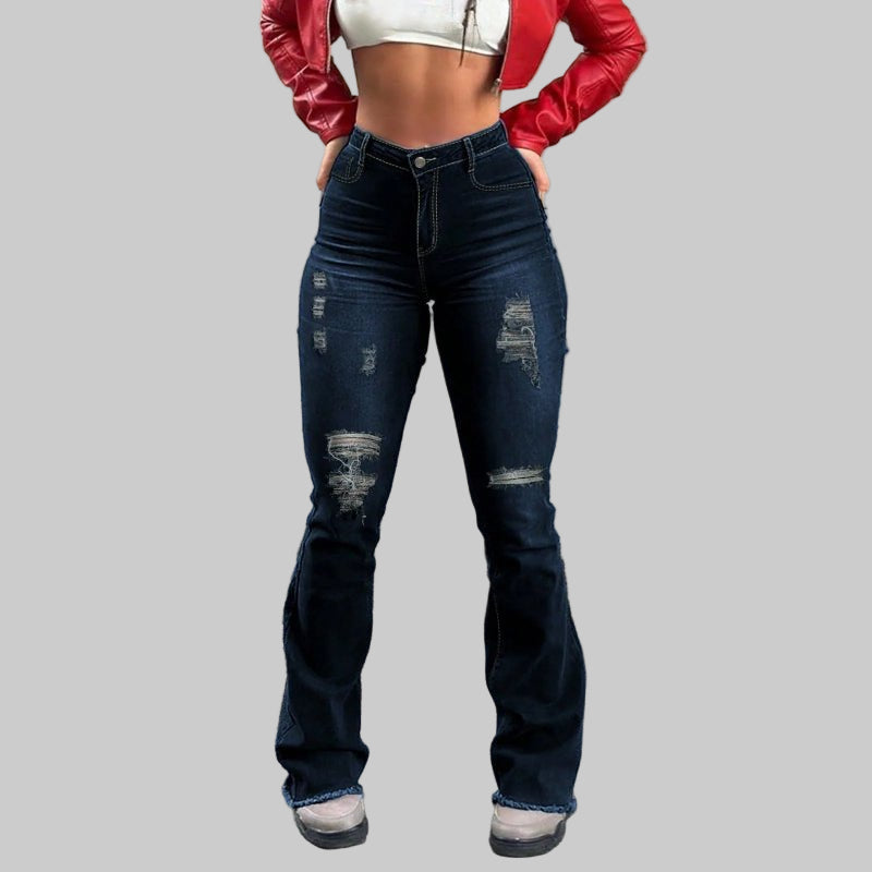 women’s stretchy skinny jeans – High Waist Ripped Casual Denim Pants - CasualFlowshop