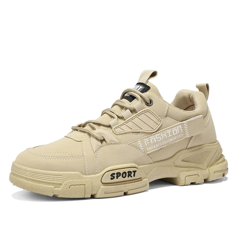 Beige sneaker with 'Fashion Sport' text on a white background