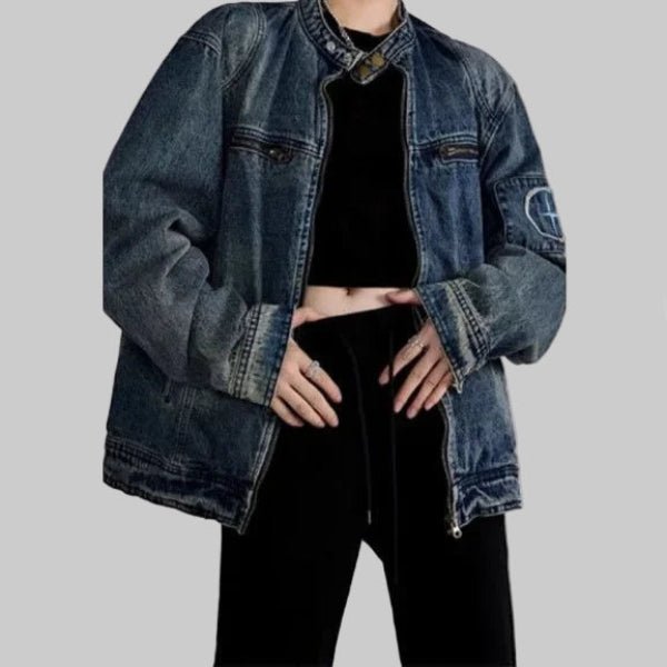 Black Denim Oversized Jacket – Retro Washed Streetwear Zip - Up Coat - CasualFlowshop
