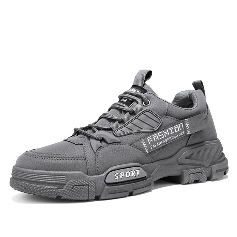 Gray sneaker with text on a white background