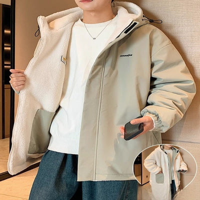 Men's Cashmere Winter Fleece Hooded Jacket - Thickened, Trendy, and Warm Outerwear