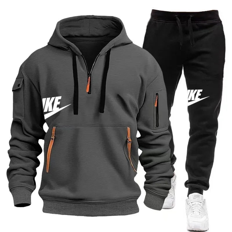 Men's Casual Jogger Sportswear Set with Multi-Pocket Hoodie and Sweatpants. At casualflowshop 