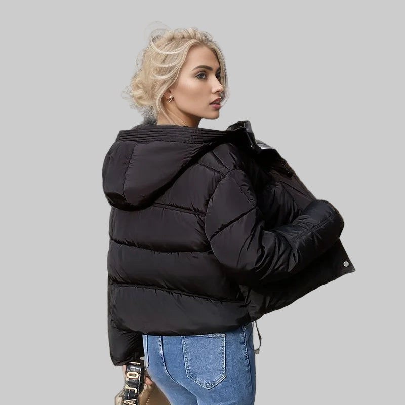 Women’s Cozy Elegance Short Cotton Jacket in solid color, front view