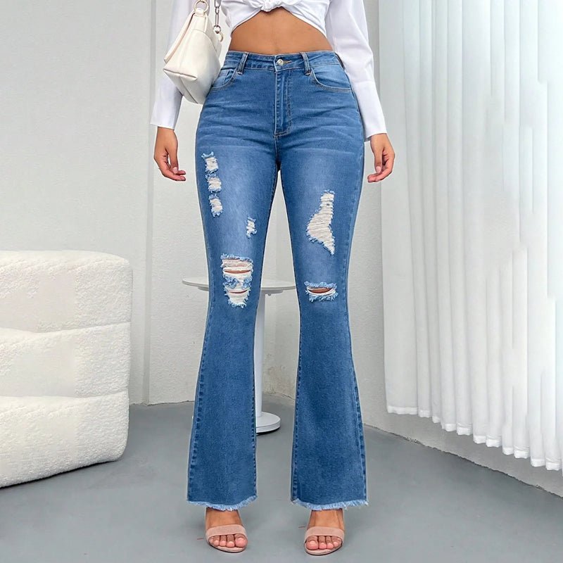 women’s stretchy skinny jeans – High Waist Ripped Casual Denim Pants - CasualFlowshop