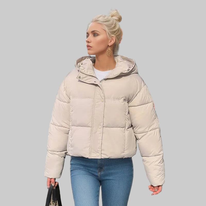 Women’s Cozy Elegance Short Cotton Jacket in solid color, front view