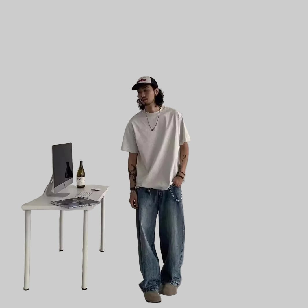 Men’s Hip Hop Fashion Wide - Leg Jeans – Loose Fit Vintage Streetwear Denim - CasualFlowshop