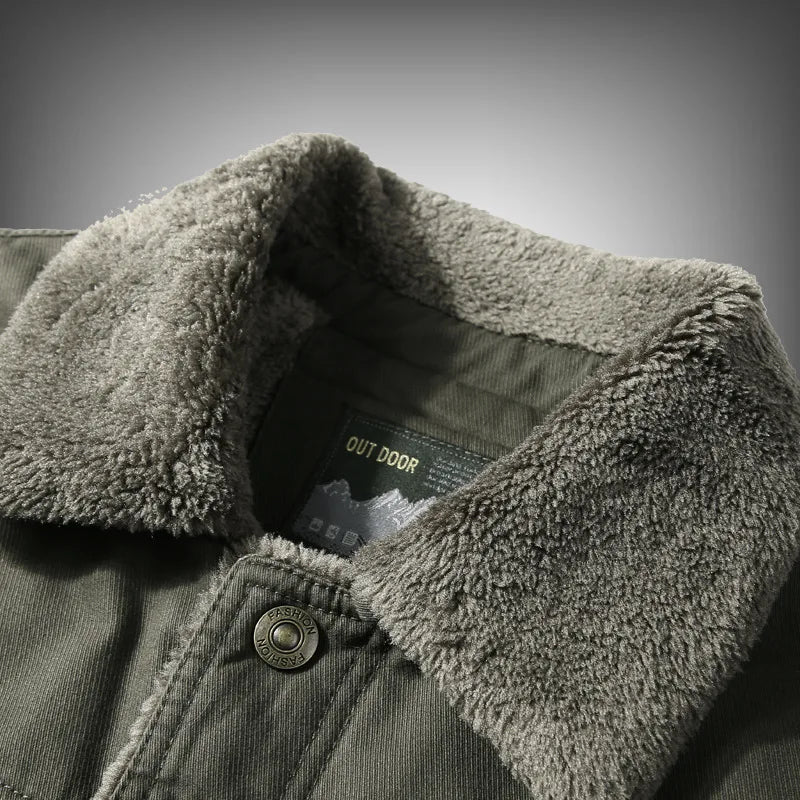 Men’s Thick Lamb Wool Military Jacket - CasualFlowshop