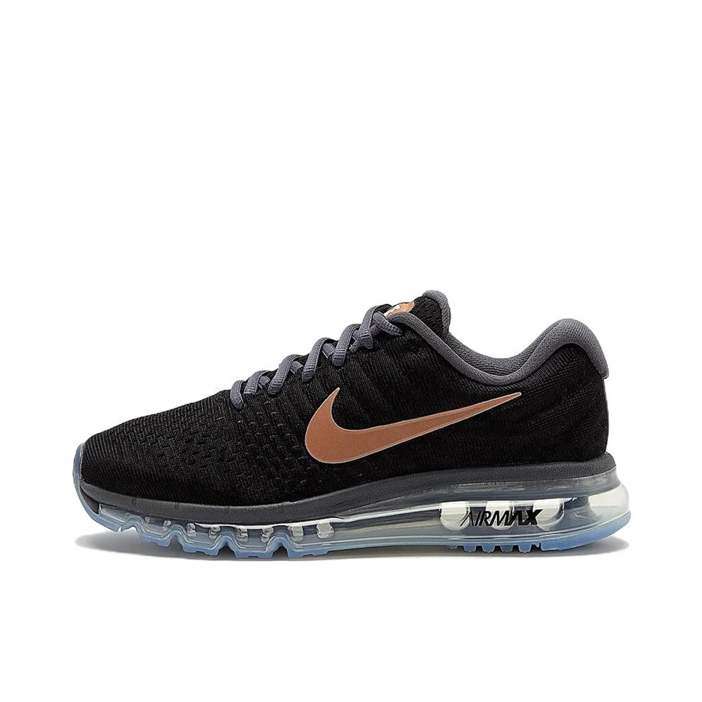 Black Nike Alpha Trainer 6 Air Cushion Shoes with brown swoosh logo on a white background