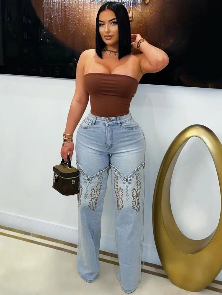 High Waist Straight Leg Jeans for Women – Vintage Embroidered Denim - CasualFlowshop