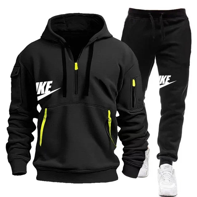 Men's Casual Jogger Sportswear Set with Multi-Pocket Hoodie and Sweatpants. At casualflowshop 