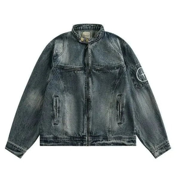 Black Denim Oversized Jacket – Retro Washed Streetwear Zip - Up Coat - CasualFlowshop