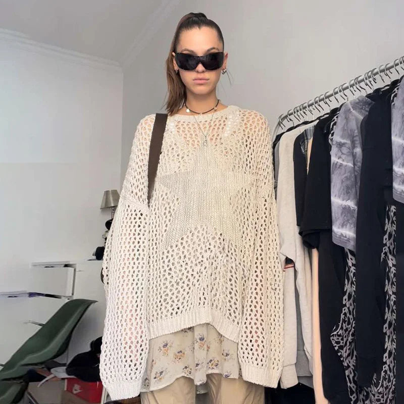 Long sleeve t-shirt with hollow mesh Knit-Along Sweater Guide - CasualFlowshop