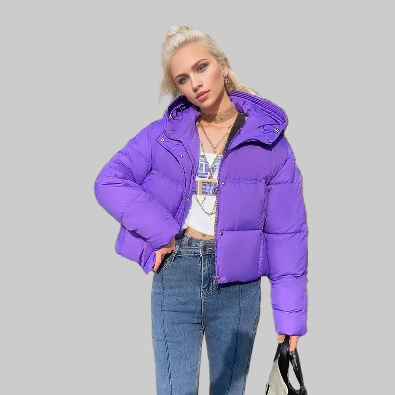 Women’s Cozy Elegance Short Cotton Jacket in solid color, front view