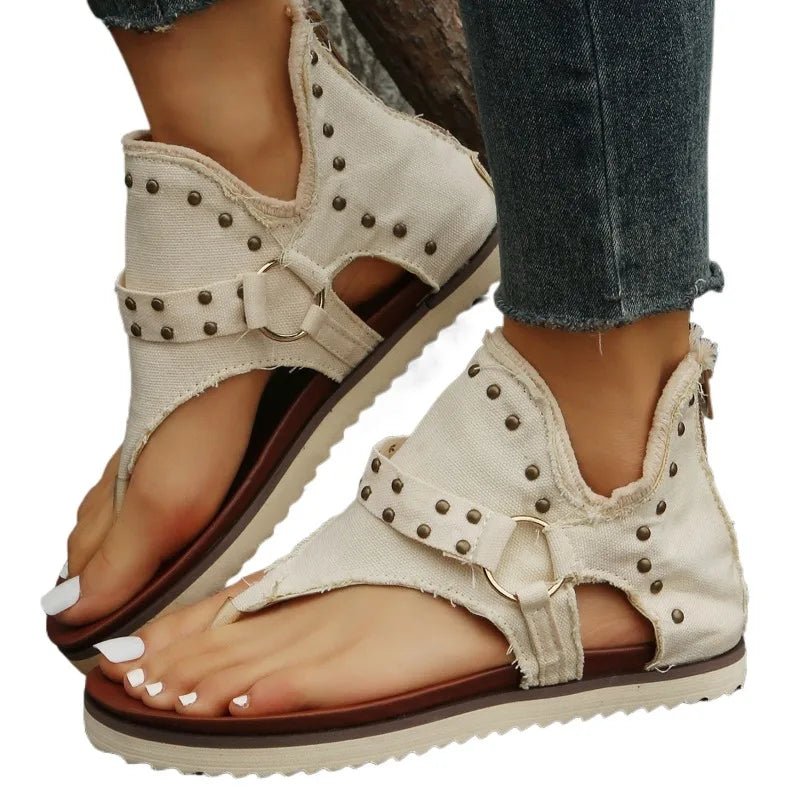 Women's Casual Sandals – Cow Print Thong Style with Stud Detail - CasualFlowshop